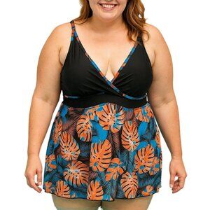 Grace Karin Tropical Print Top High-Waisted Bottom Tankini Swimsuit Set Size 2XL